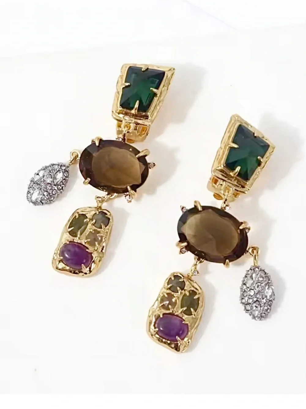 Alexis Bittar Multi Gemstone Chandelier Clip Earrings